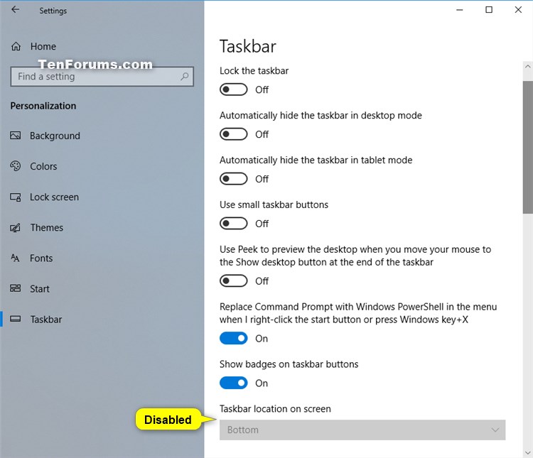 Lock taskbar windows 10